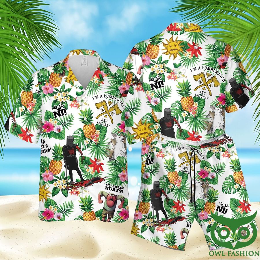 Monty Python Aloha Green White Hawaiian Shirt Shorts