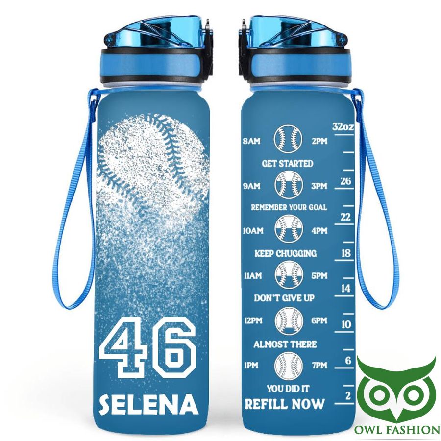 Personalized Baseball Blue Water Tracker Bottle