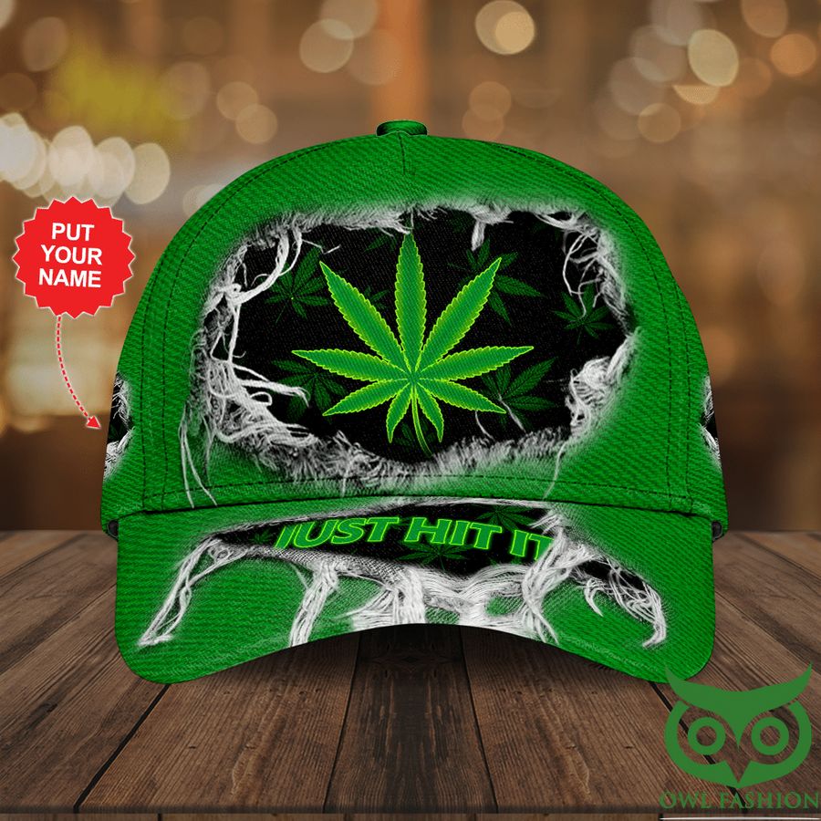 Personalized Scratch Just Hit It Green Weed Leaf Classic Cap