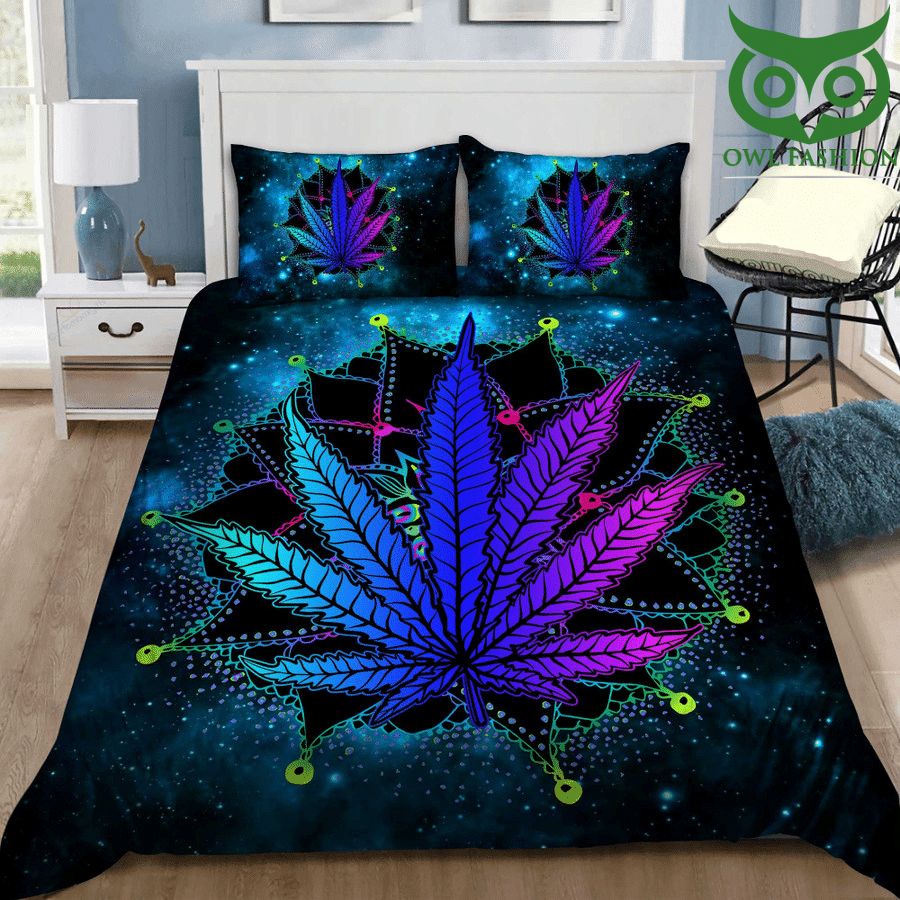 Weed cannabis galaxy hologram color Bedding Set