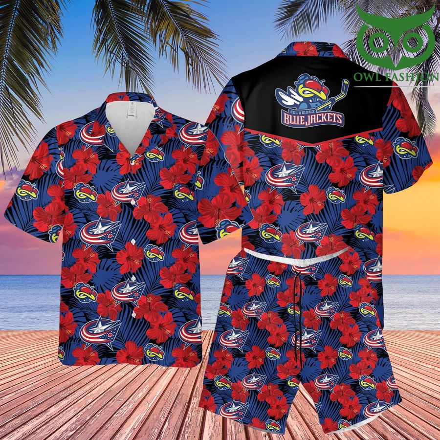 Columbus Blue Jackets hibicus 3D Hawaiian Shirt Shorts aloha summer