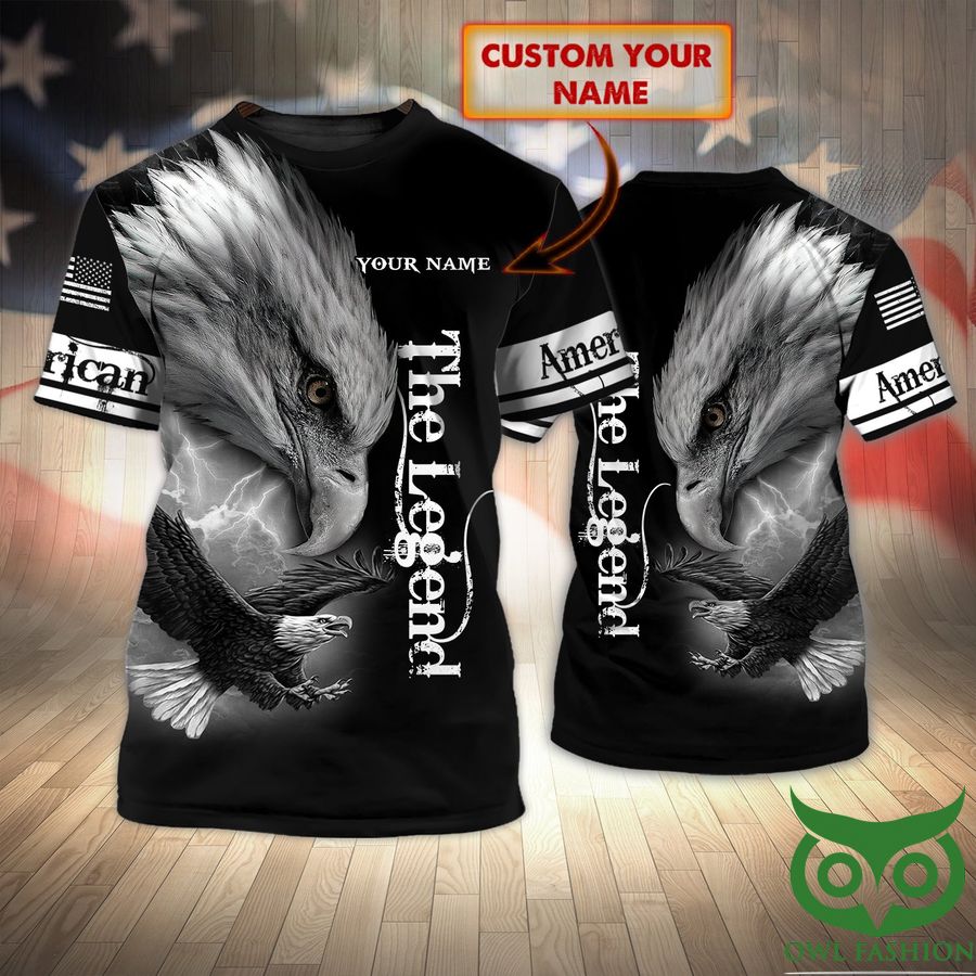 Custom Name The Legend Gray Eagle Black 3D T-shirt