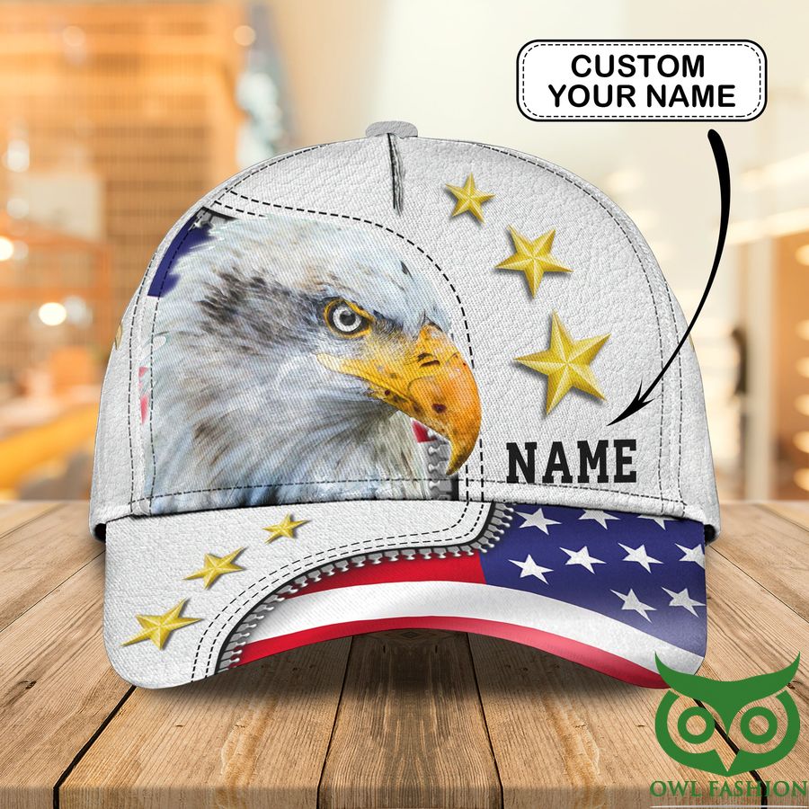 Custom Name Eagle with Stars and US Flag Classic Cap