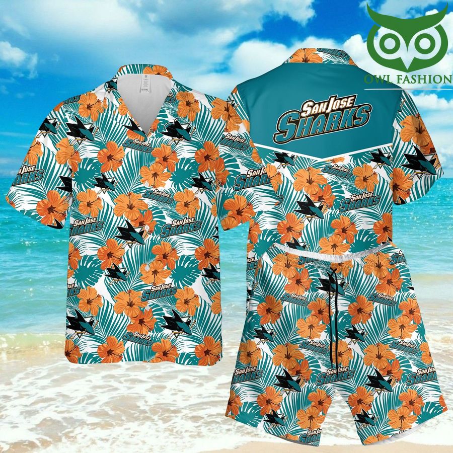 San Jose Sharks blue 3D Hawaiian Shirt Shorts aloha summer