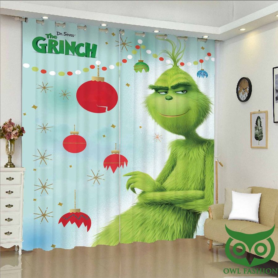 12 Funny Grinch With Red Baubles Decoration Window Curtain