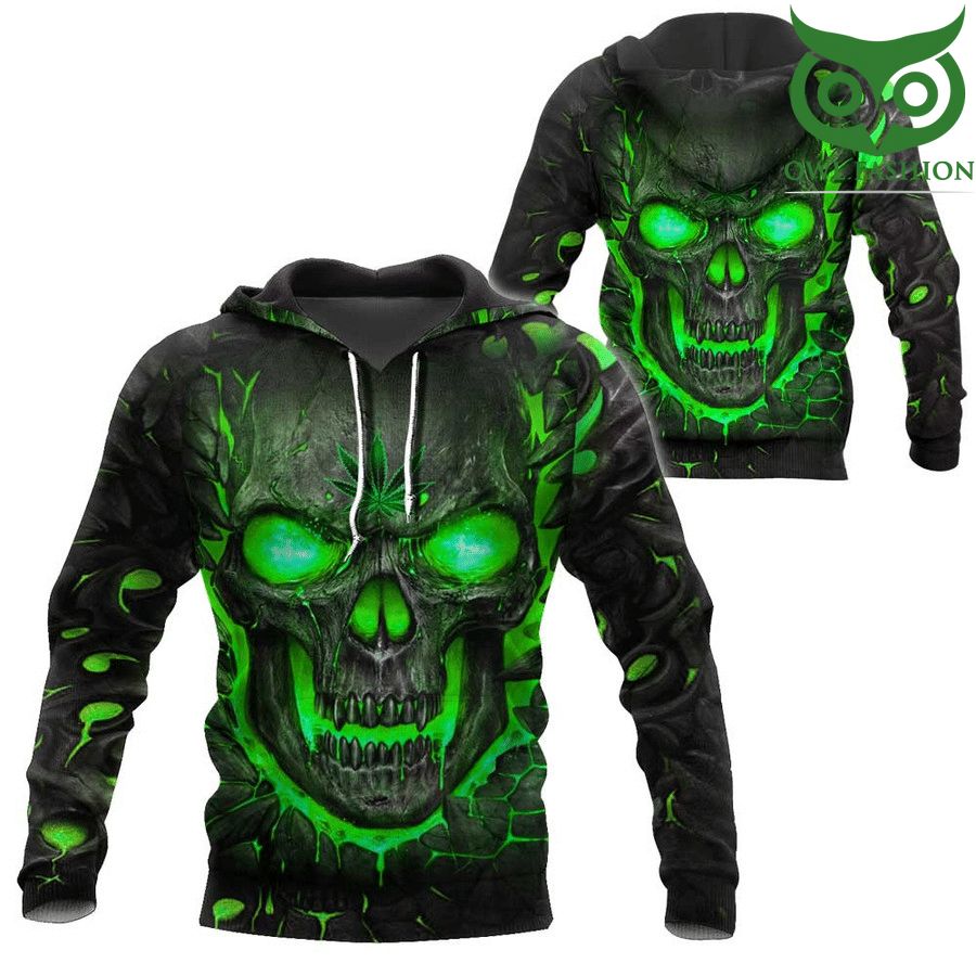 2 Weed cannabis bright skull black 3D hoodie