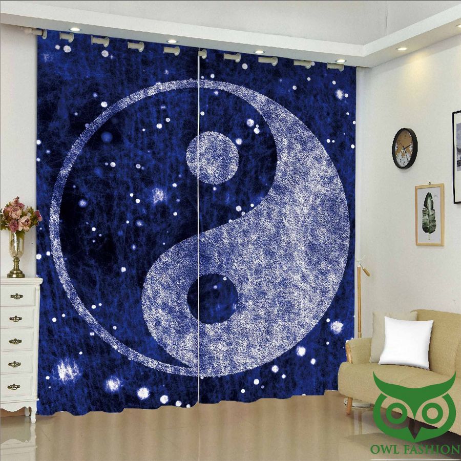 Grunge Black Yin Yang Galaxy Blue Window Curtain