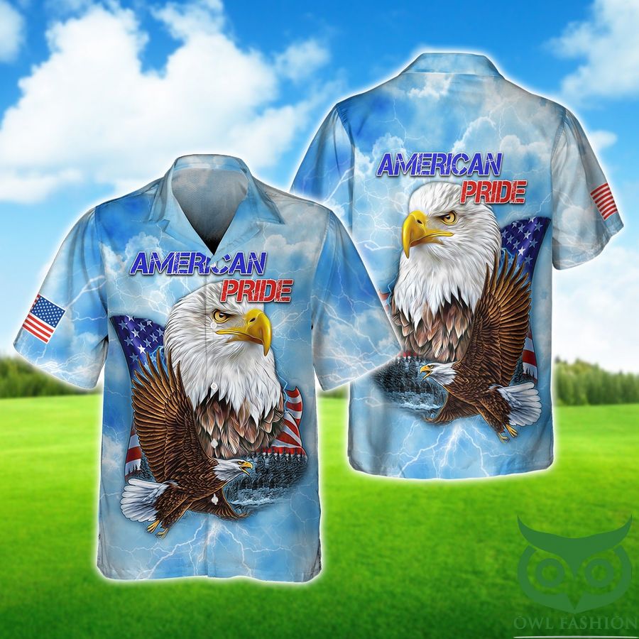 Independence American Pride with Flag Blue Hawaiian Shirt