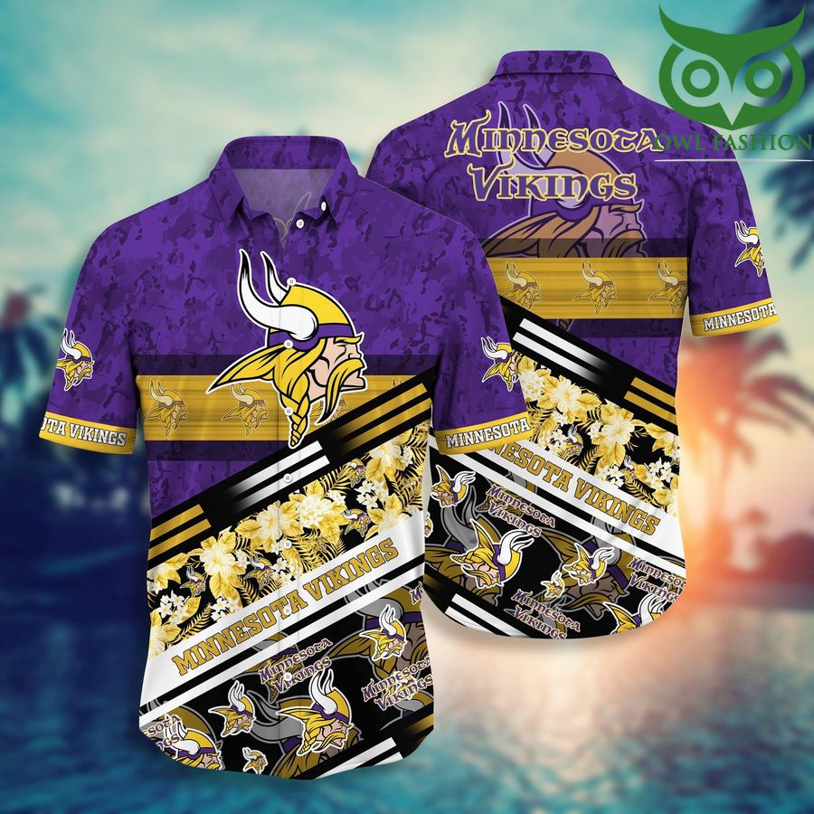 Minnesota Vikings NFL logo and flowers Hawaiian Shirt Short Style 
