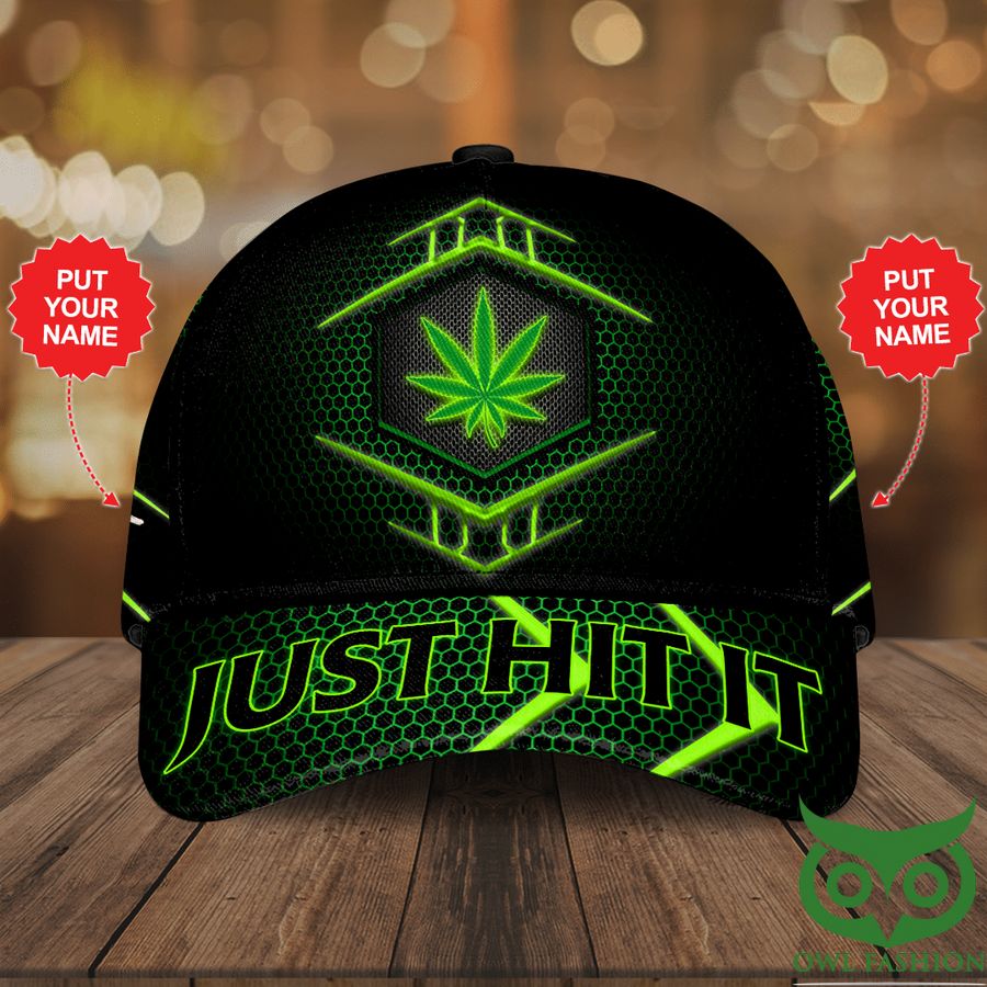 Personalized Neon Green Just Hit It Weed Leaf Classic Cap