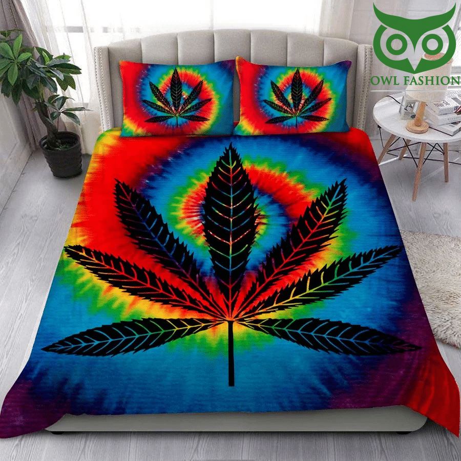 Weed cannabis rainbow tie dye color Bedding Set
