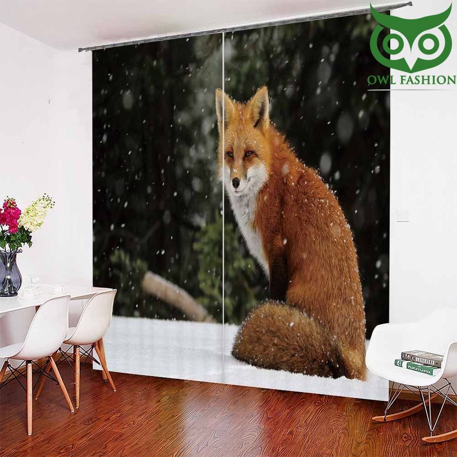Lonely Fox In Winter Day Window shower curtain set waterproof room decoration