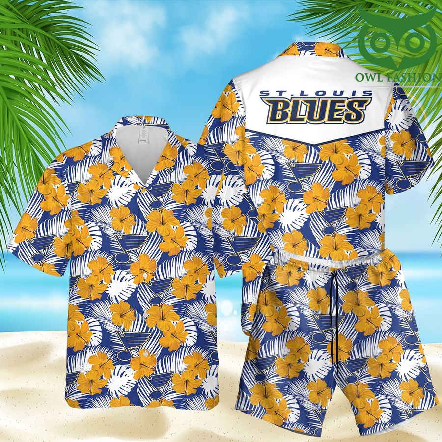 St Louis Blues flower 3D Hawaiian Shirt Shorts aloha summer