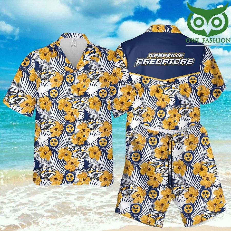 Nashville Predators flower 3D Hawaiian Shirt Shorts aloha summer