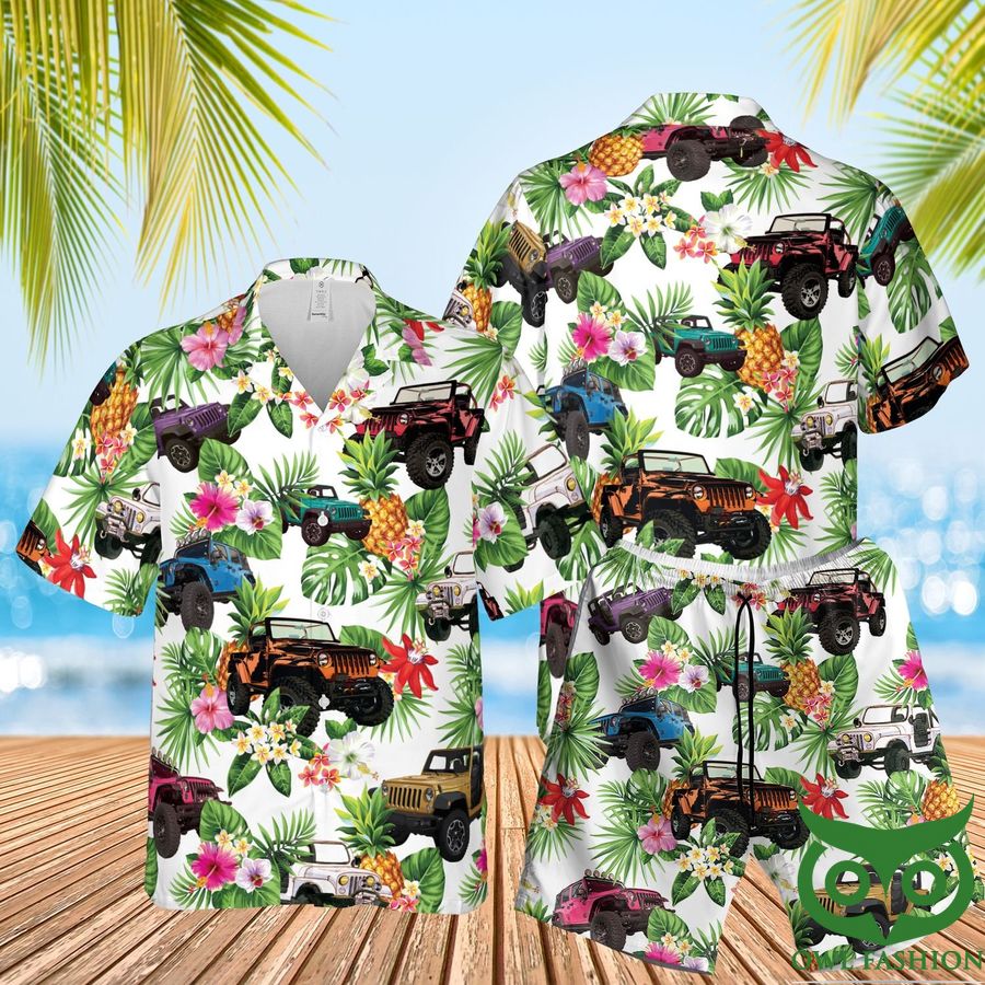 39 Jeep Lovers Aloha Green White Hawaiian Shirt Shorts