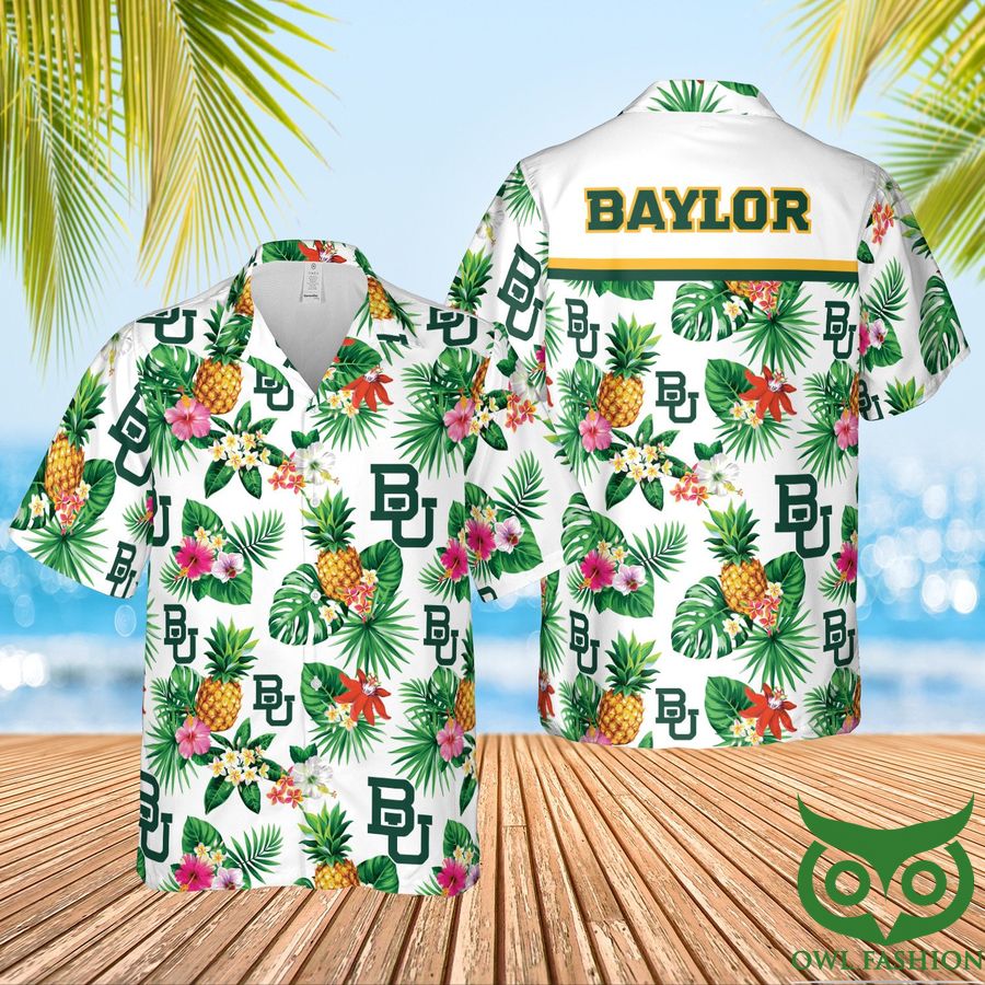 15 Baylor Bears White and Green Hawaiian Shirt
