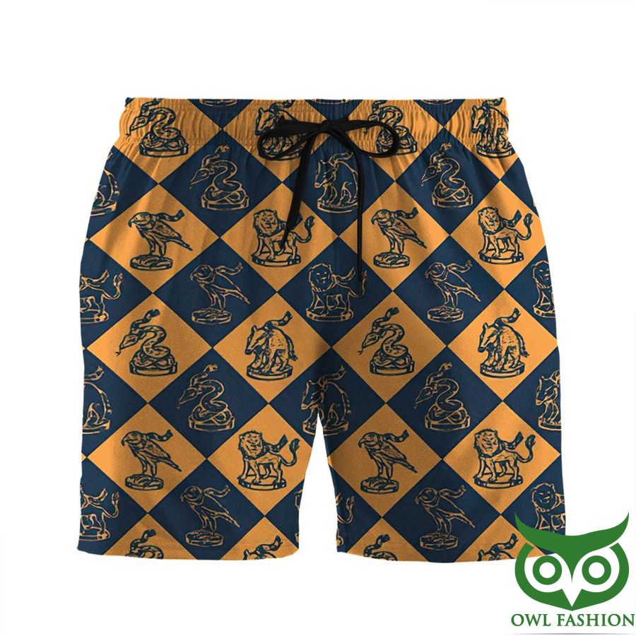 190 3D Harry Potter Ravenclaw Show Your Wisdom Orange Checkered Shorts