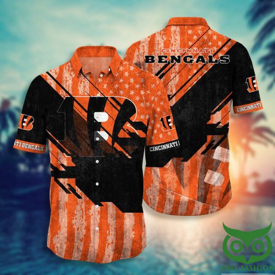 9 NFL Cincinnati Bengals Orange with Black Arrays Hawaiian Shirt
