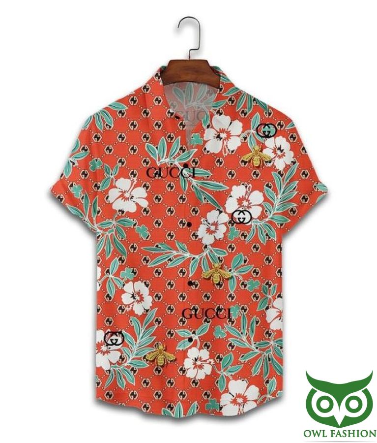 51 Limited Edition Gucci Flower and Leaf Orange Hawaiian Shirt Shorts