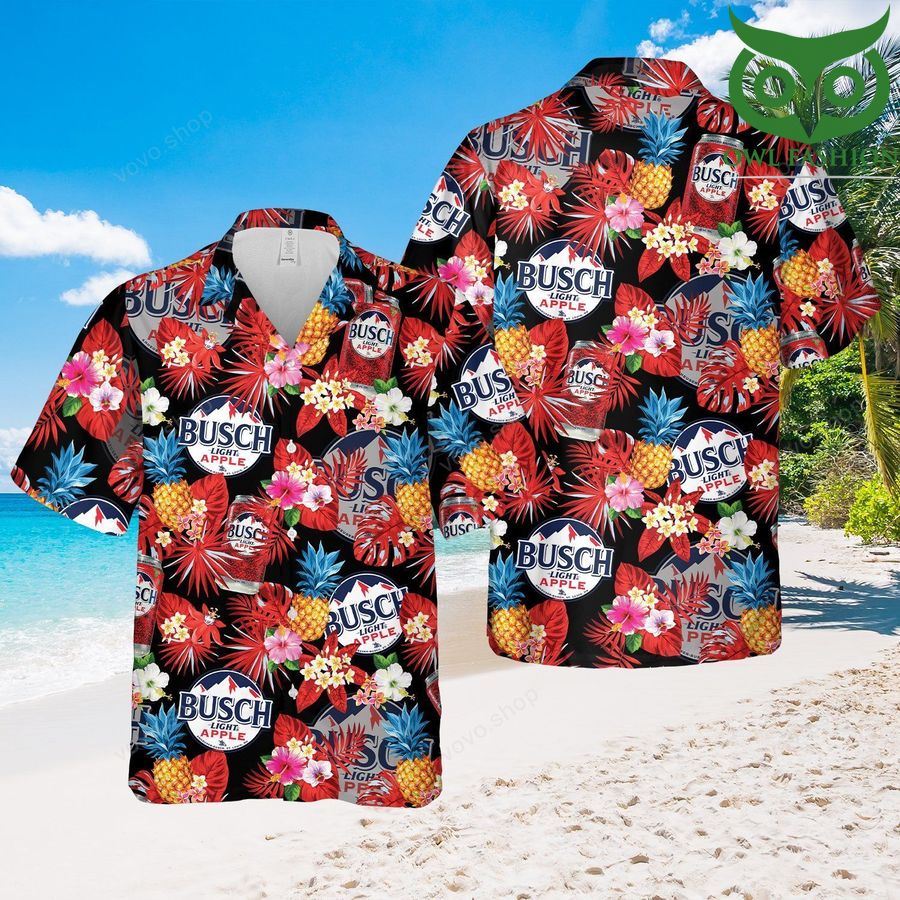 Busch Light Apple Tropical Flower Hawaiian Shirt and Beach Shorts