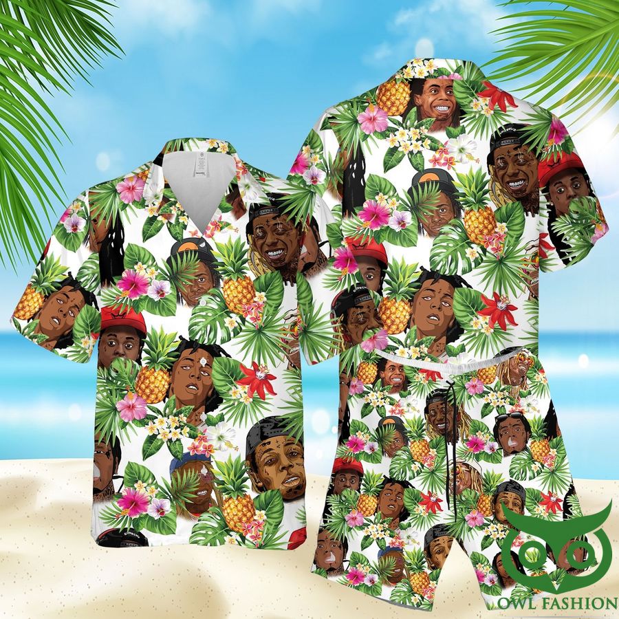 37 LW82 Aloha Green White Hawaiian Shirt Shorts
