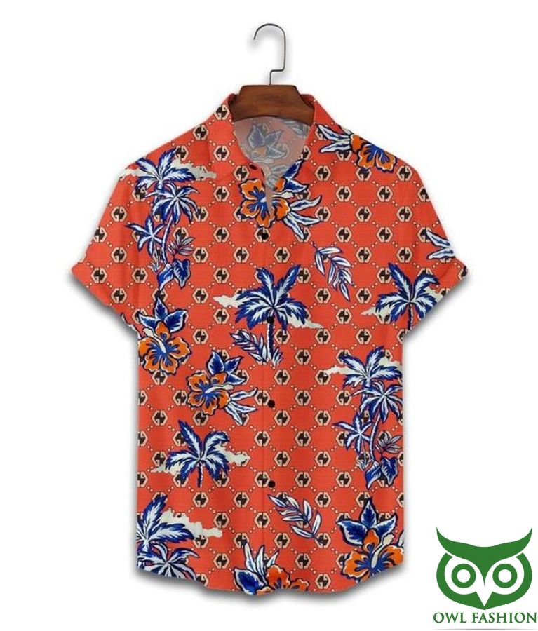 55 Limited Edition Gucci Coconut Trees Orange Hawaiian Shirt Shorts