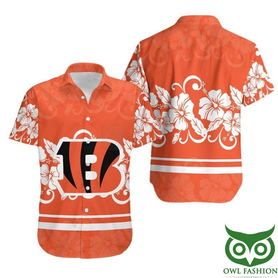 15 NFL Cincinnati Bengals Orange Hibiscus Flowers Hawaiian Shirt
