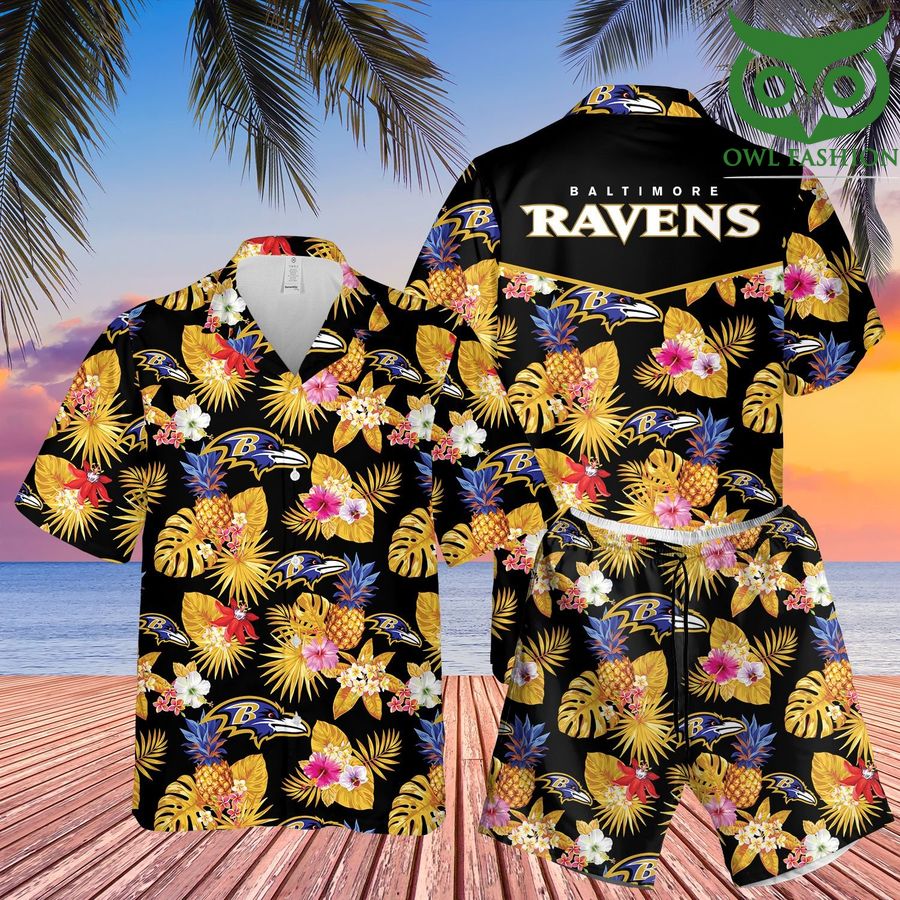 70 Baltimore Ravens pineapple 3D Hawaiian Shirt Shorts aloha summer