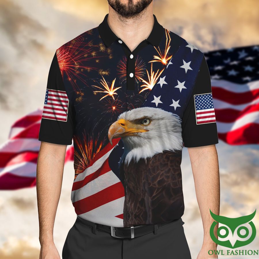 54 Happy 4th Of July USA Flag and Big Eagle 3D Polo