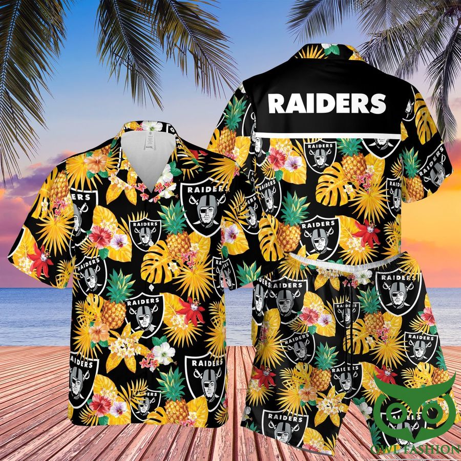 Las Vegas Raiders Tropical Black Hawaiian Shirt Shorts