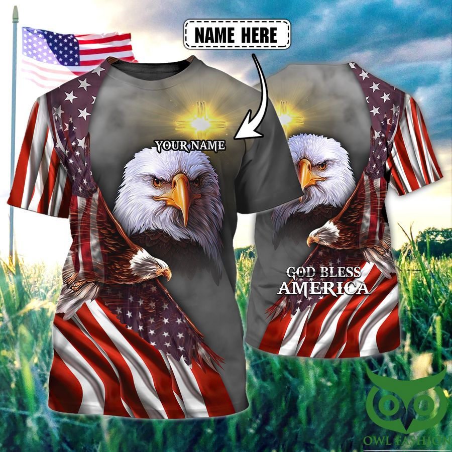 79 Custom Name God Bless America Flag Gray 3D T shirt