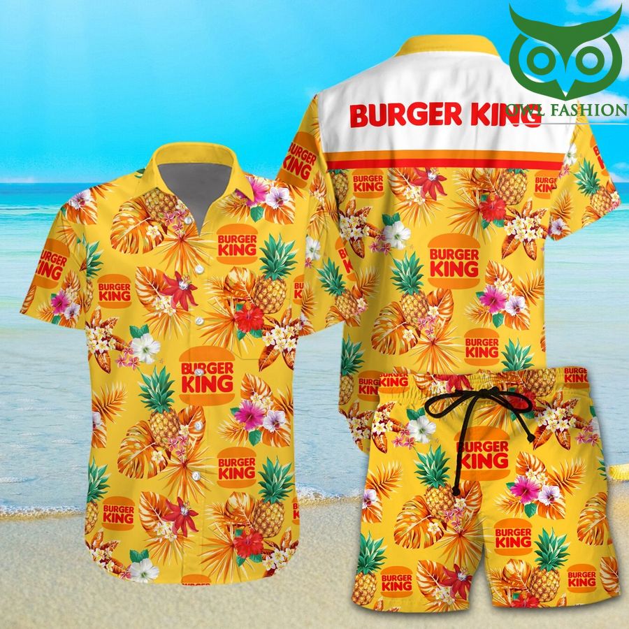 105 Burger King yellow 3D Hawaiian Shirt Shorts aloha summer