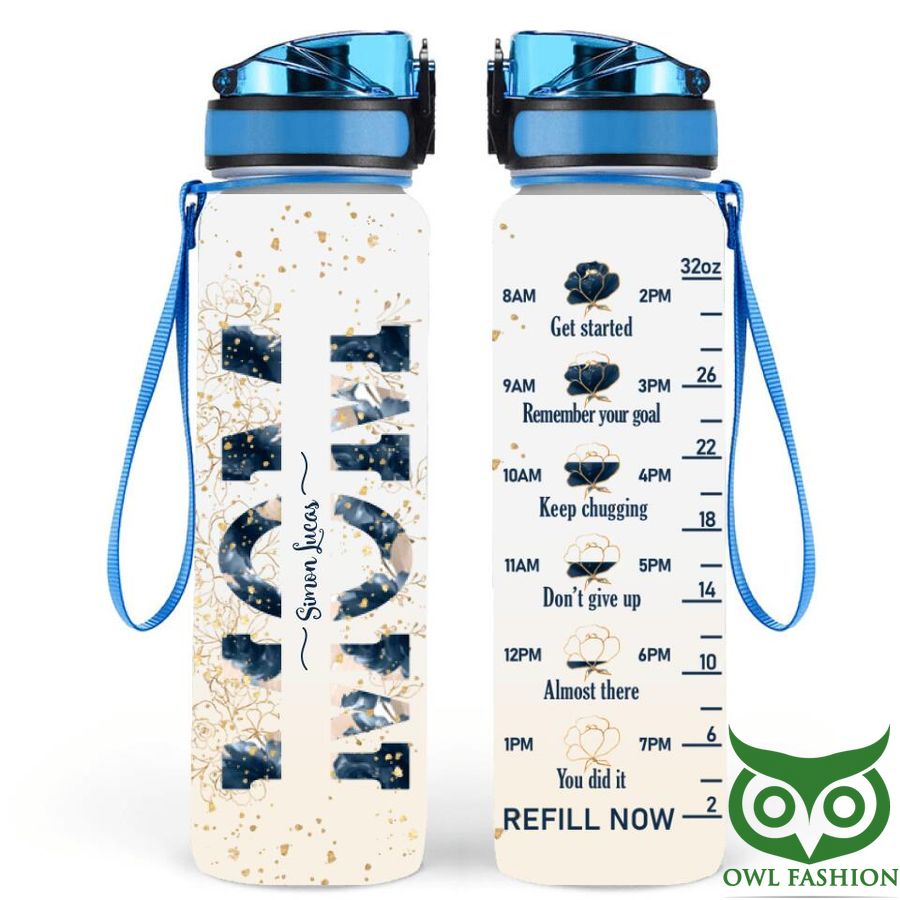 82 Personalized Floral Mom White Water Tracker Bottle
