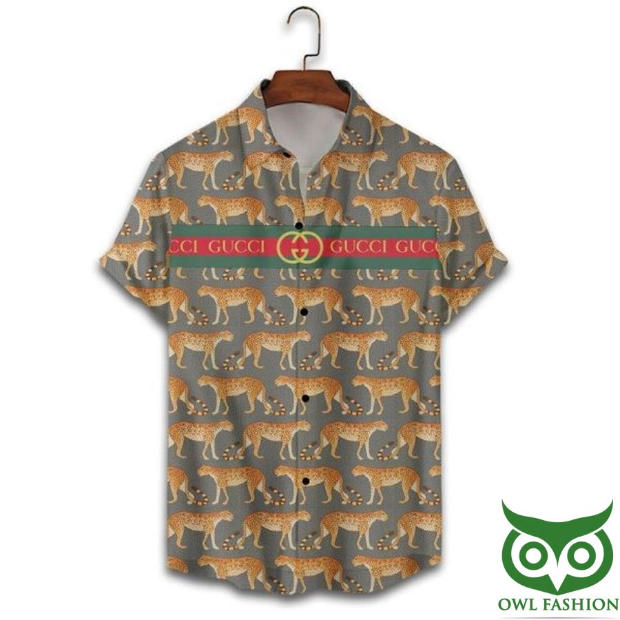 46 Limited Edition Gucci Leopard Vintage Web Hawaiian Shirt Shorts