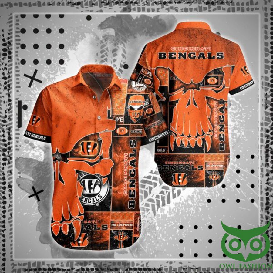 4 NFL Cincinnati Bengals Skull 3D Orange Hawaiian Shirt
