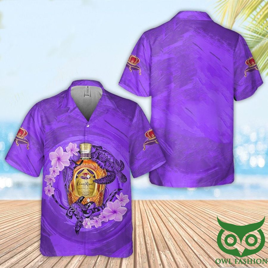 10 Crown Royal Turtles Purple Flowery Hawaiian Shirt