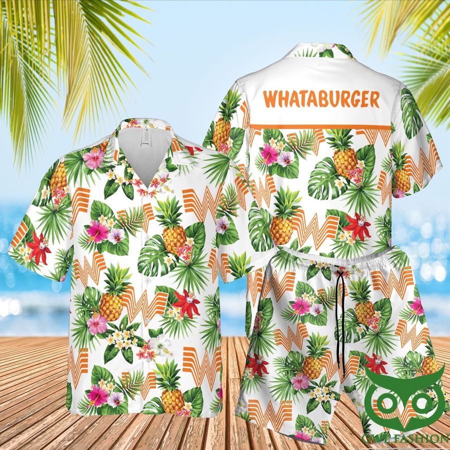 33 Whataburger Aloha Leaf Hawaiian Shirt Shorts