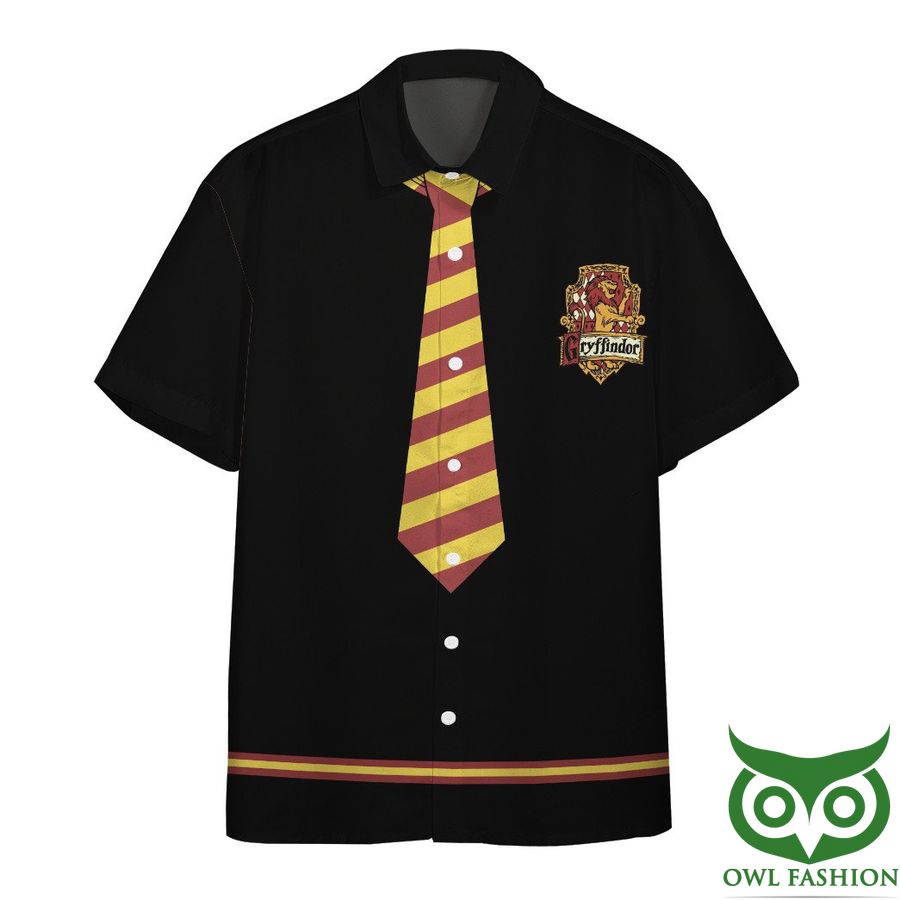 119 3D Harry Potter Gryffindor Red Yellow Cravat Black Hawaiian Shirt