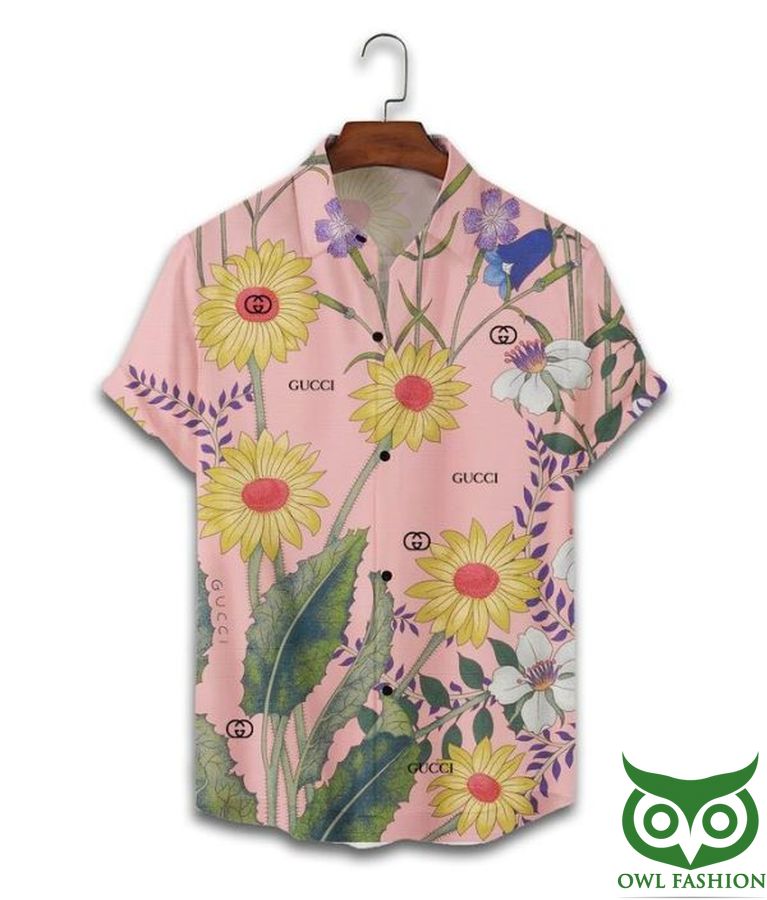 75 Limited Edition Gucci Sunflowers on Pink Hawaiian Shirt Shorts