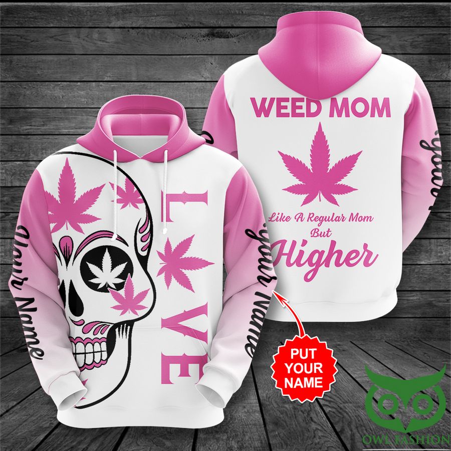 16 Customized Love Weed Mom with Skull Pink White 3D Hoodie