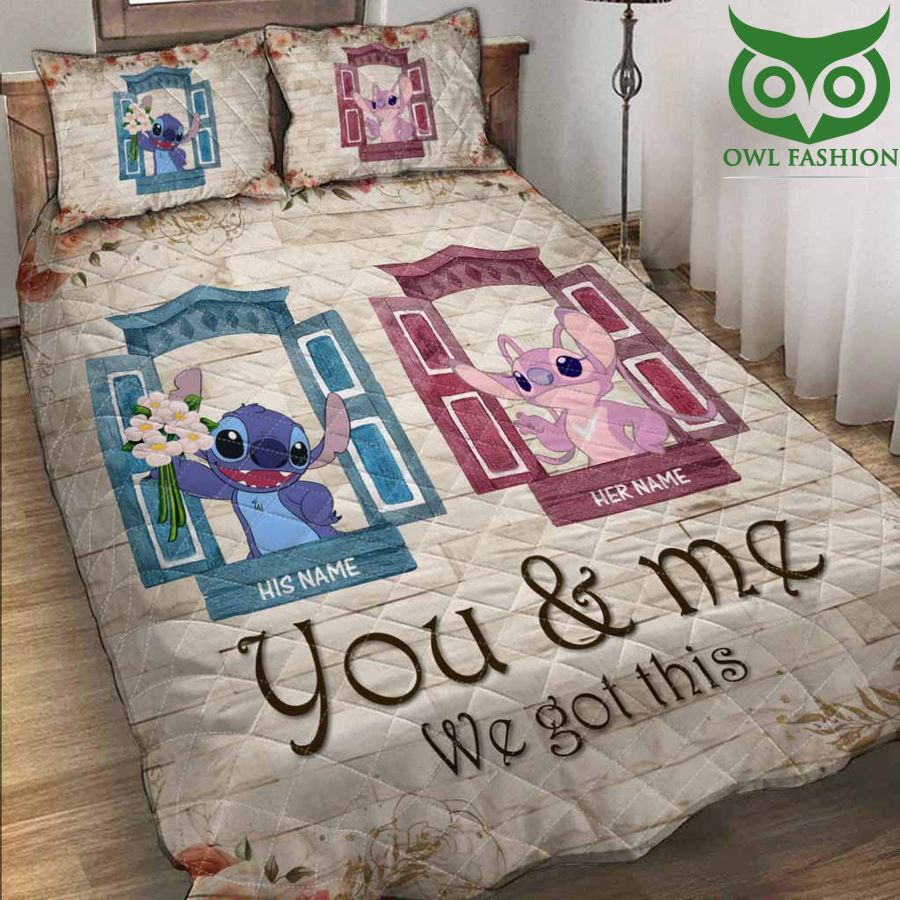 175 Custom Name Ohana Stitch Couple You and Me We Got This Quilt Bedding Set