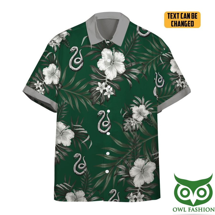 97 Custom Text Harry Potter Slytherin Snake Flowers Hawaiian Shirt