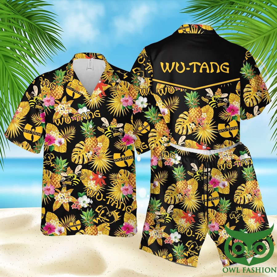 24 Wu Tang Clan Tropical Black Yellow Hawaiian Shirt Shorts