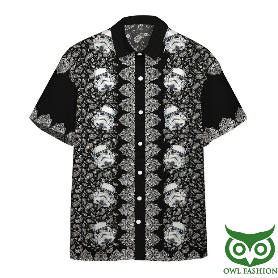 198 3D Star Wars Bandana Pattern White Pattern Black Background Hawaiian Shirt