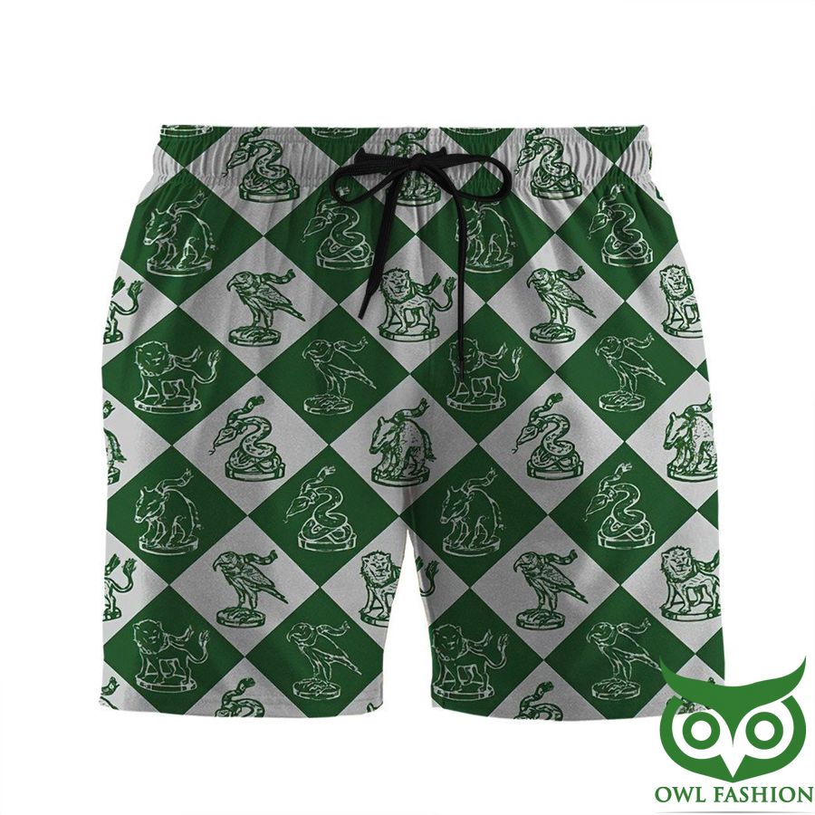 203 3D Harry Potter Slytherin Let Your Light Shine Green Checkered Shorts