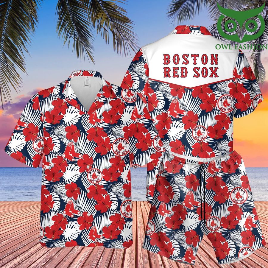 61 Boston Red Sox hibicus 3D Hawaiian Shirt Shorts aloha summer