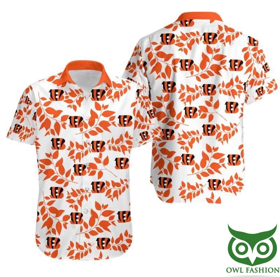 25 NFL Cincinnati Bengals Orange Leaf White Hawaiian Shirt