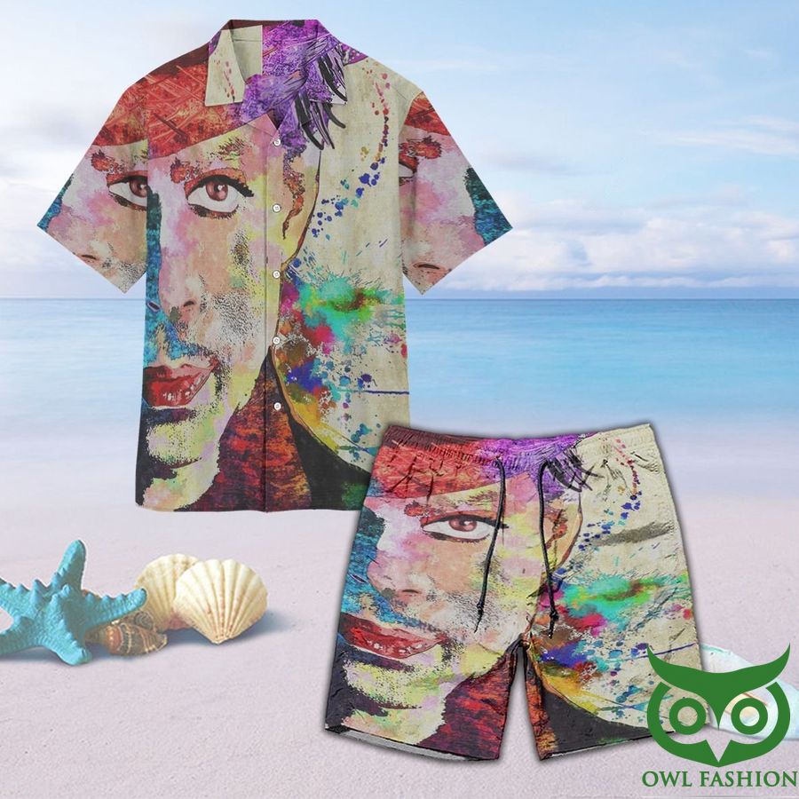 102 The Artist Prince Half Face Artistic Beige Hawaiian Shirt Shorts