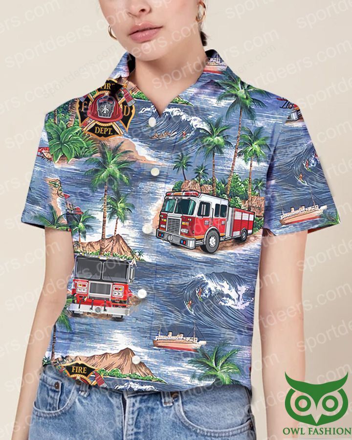 14 FIREFIGHTER Beach Waves and Tree Hawaiian Shirt