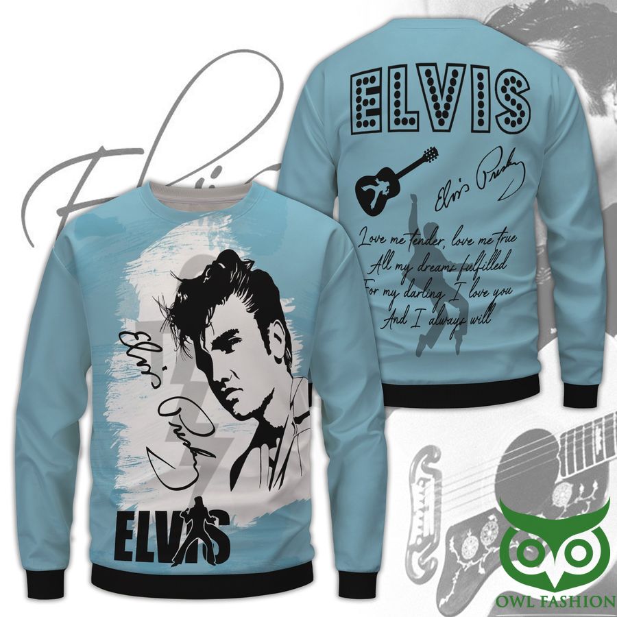 95 The King Elvis Presley Picture with Lyrics Blue Sweatshirt